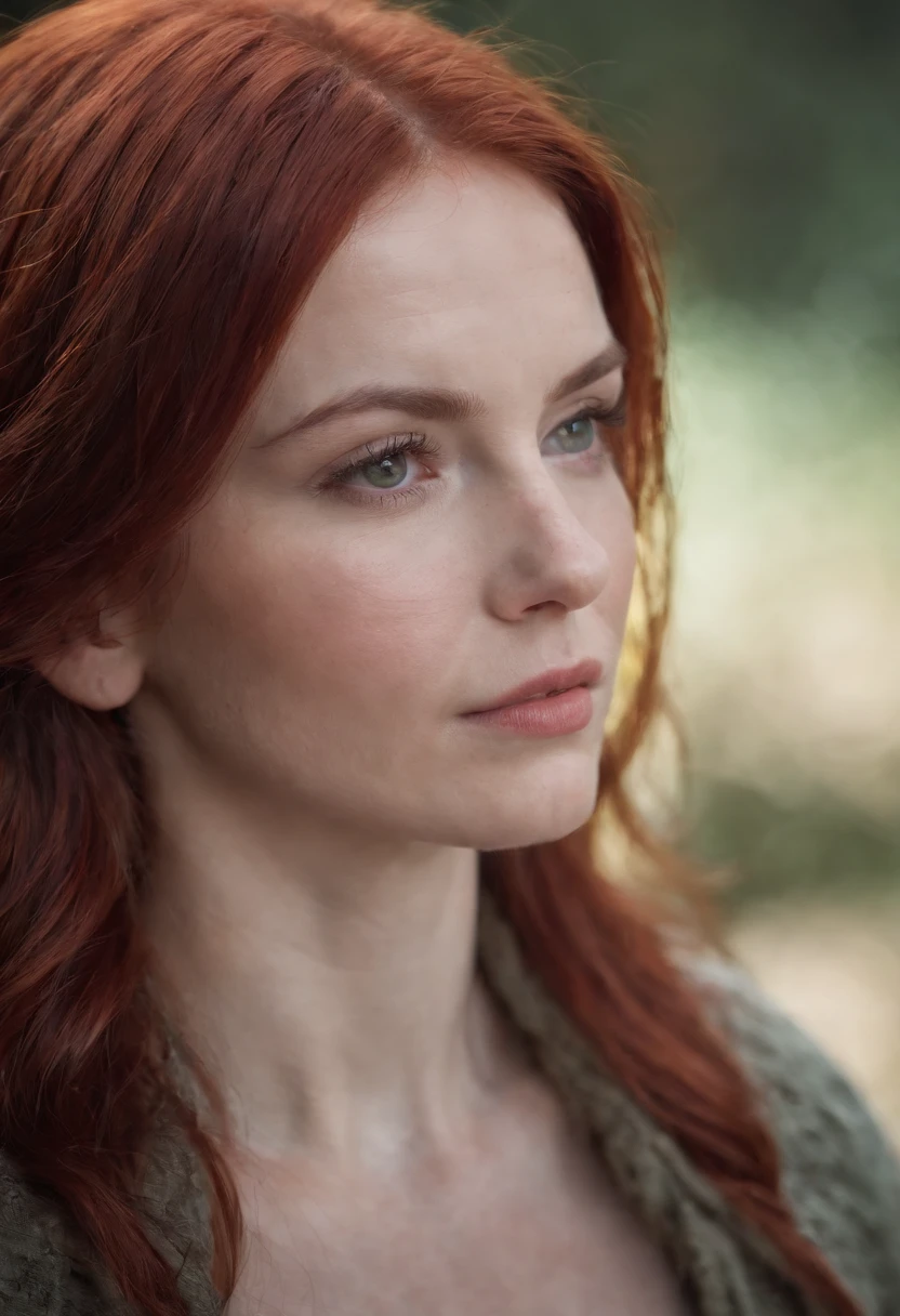 woman, hunter, red hair, white skin, American