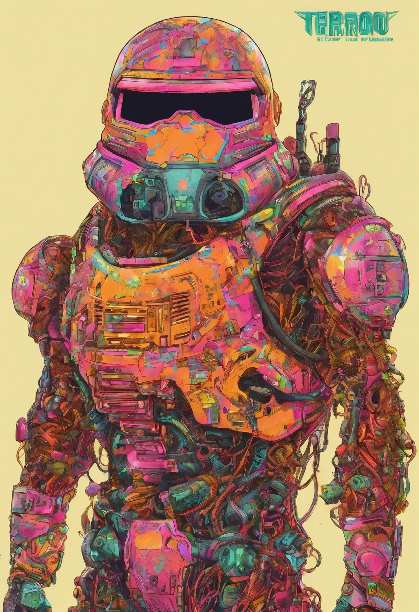 Massive Doom Trooper Gourd Head with Eyes and Robot Bora, Branco mexicano, Terno preto com cinza, sem capacete, corpo inteiro, Fire scenario, Cybernetic wires and components in the robbery
