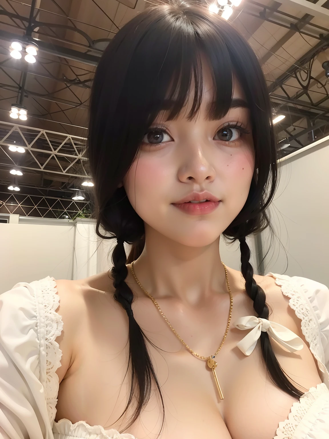 japanese woman, look at the audience, twin tails,Hair length to the chest. Completely naked, , bedroom,,sexy,a black choker,big breasts,Wet body,female high-school student,angry face,