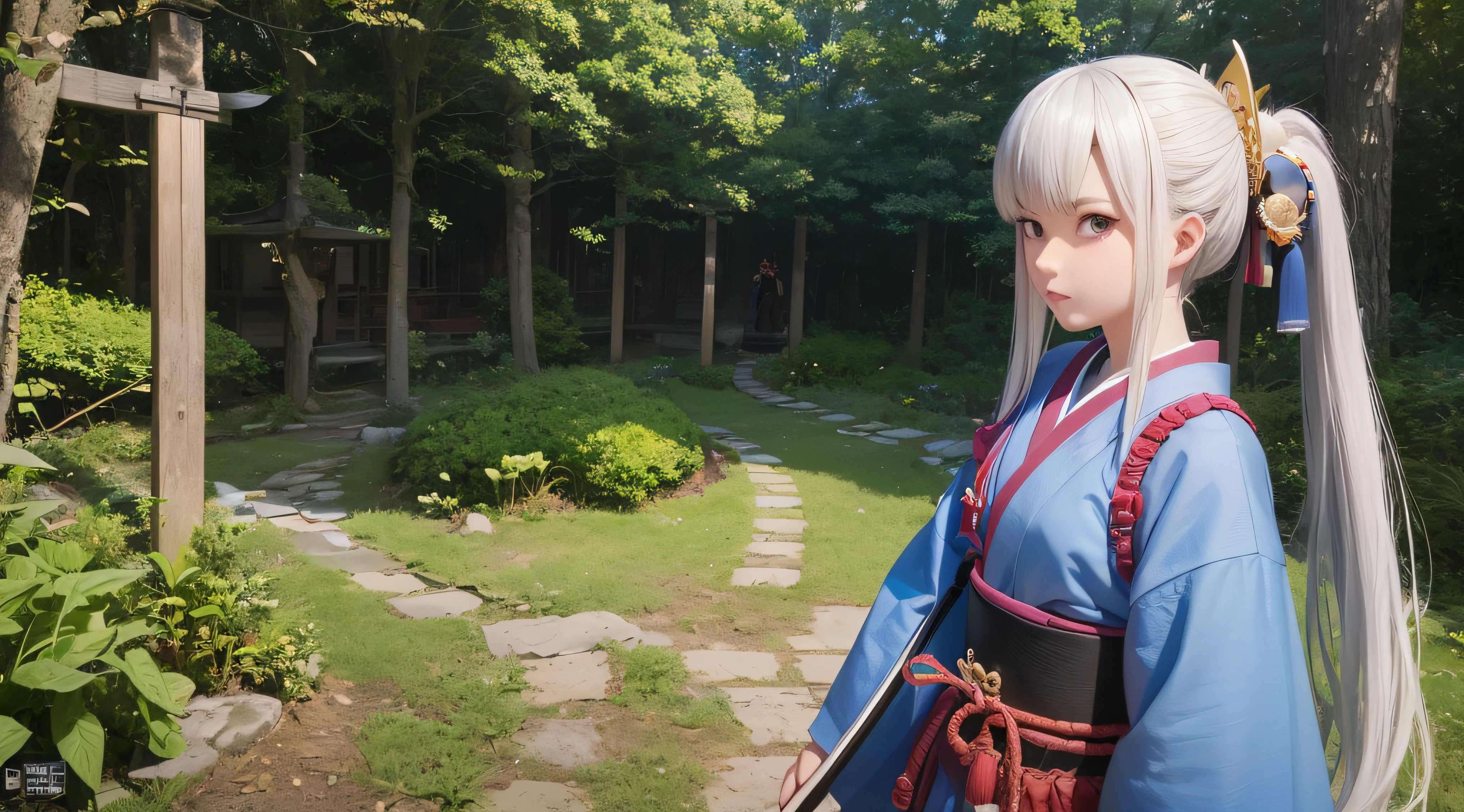 (obra prima) (perfection) (ULTRARREALISTA) (sem defeitos) menina de anime, samurai, com roupas de samurai, ambiente japones, elementos de luta