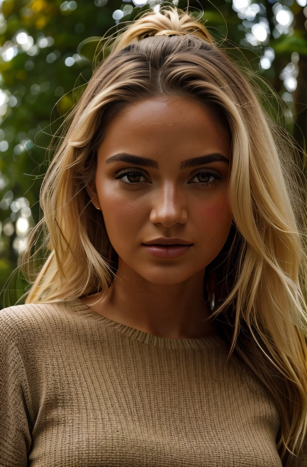 Uma fotografia de uma IA em forma humana com pele natural, Longas, Flowing, e cabelos volumosos, sharp eyes, nariz fino e virado para cima, shaped lips, uma forma de corpo de ampulheta, Typical clothes and makeup, intrincadamente maximalista-detalhado, vibrante, Vivid, epics, liso, cinemactic, 4k, retroiluminado, e uma profundidade de campo profunda