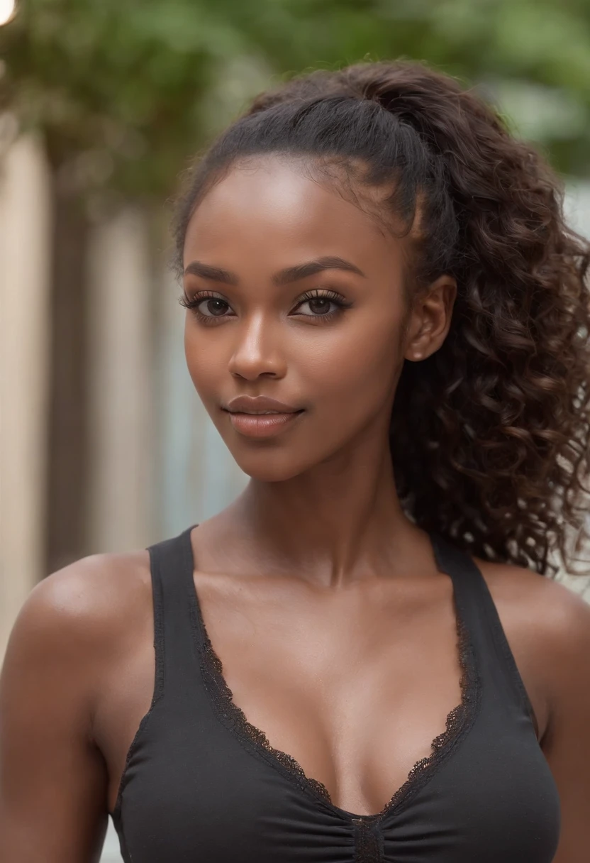 ((Dark African skin, Very deep ebony skin)), ((Its beauty is undeniable)), ((Excited cute face)), ((Perfect hazel eyes hyper detailed,)), ((pose mignonne)), , ((Seductive )), sexy, (( Tight mesh shirt, shorts courts sexy)), ((Smooth African hair long curly ponytail,)), (( peau)), ((debout, vue de face)), ((toucher ses propres jambes dans une pose sexy)), ((dehors, Ville publique)), Sharp Focus CGI, photoreallistic, High detail, Realstic, Masterpiece, absurdes, Best quality, Hdr, High quality, high-definition, Extremely detailed, 8k wallpaper, Intricate details, 8K UHD, Full-HD, (photo realist:1.2), contraste, intense illumination, lighting cinematic, natural lighting, hard light, contre-jour, Illumination globale, occlusion ambiante 22ans