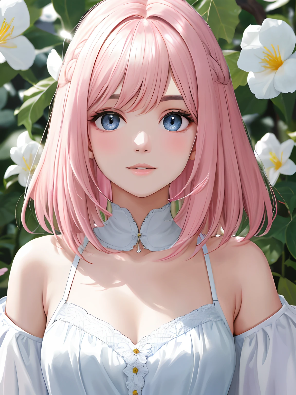 Obra-prima 8K superlativa, mulher anime, Retrato realista do vento frio, Sister, mulher de cabelo longo branco prateado, cabelos longos, light pink lips, franja calma e racional, pupilas cinzentas, fundo da flor, petals dancing, rosto delicado