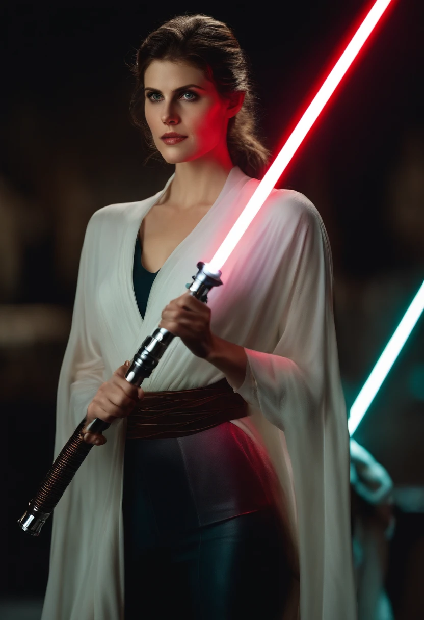 Alexandra Anna Daddario in star wars tow lightsaber