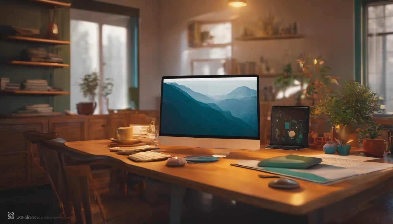 Uma imagem de uma mesa organizada com material de escrita, representing the construction of productive habits