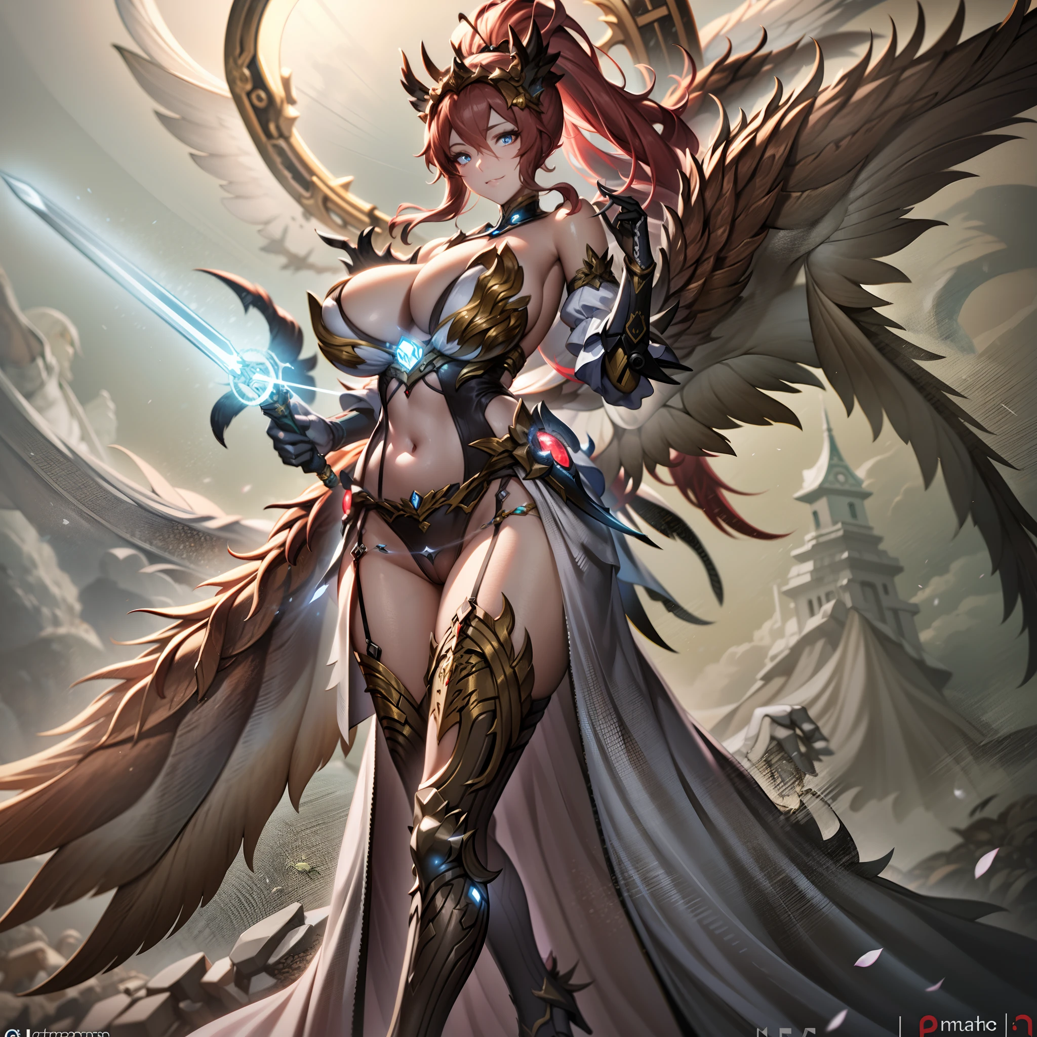 battlemech,(Blonde girl),(Huge ponytail),Glowing blue eyes,Blue Light Energy Longsword,Galactic,Mechanical and exquisite,((Blonde Beauty))pubic detail,mech wings,elegent,Blue Mecha,Glowing blue-blue eyes,(Stocking Heels),land,Mechanical and exquisite,pubic detail,mech wings,elegent,The tree々,There are hands and feet,angled,angled,immensity,Wind,hazy,Mecha's eyes glow blue,Blue Mecha,Glowing blue-blue eyes,Holding the sword of delicate light energy,Skysky,Mechanical and exquisite,pubic detail,Huge mech wings,elegent,The tree々,There are hands and feet,angled,angled,immensity,baiyun,hazy,Mecha's eyes glow blue,pubic detail,Winds of the future,sacredness,Cavalier,battlemech,Glowing blue eyes,Blue Delicate Sniper Rifle,Skysky,Mechanical and exquisite,pubic detail,Huge mech wings,elegent,The tree々,There are hands and feet,angled,angled,immensity,baiyun,hazy,Mecha's eyes glow blue,pubic detail,Winds of the future,sacredness,Cavalier,the face is clear,Face wearing mask armor,masterpaintings,best qualtiy,offcial art,the Extremely Detailed CG Unity 8K Wallpapers,brightened light,(light particules,(Illustration)(Farbe)goodlooking,impeccable,((Graphic Painting)),(Heavier stroke)),(bold lines),Highest image quality,masterpaintings,Filigree,long eyeslashes,(((silhuette))),Very detailed background,tulips,Banana leaves,lilie,dew,Date palm flowers,Ryu,Light white off-the-shoulder dress,Mottled sunlight,(Close-up of people),((Super best quality)), ((A very masterpiece)), ((super detailing:1.4)), ((hyper realistic lifelike 3d)), Dragon Warrior Girl, Mechanical body, Dynamic action poses in battle scenes, Mechanical weapons of very complex and heavy fighters, Off-the-shoulder fashion that blends dense and complex steampunk with dense gothic ta, Complex steampunk headgear, very thin long legs, Mechanical boots above the knee, Fluttering lace flared mini skirt, beautiful big breasts directed upwards,Somewhat long, Vertical curly silver hair fluttering in the wind,Countless shining large sphe