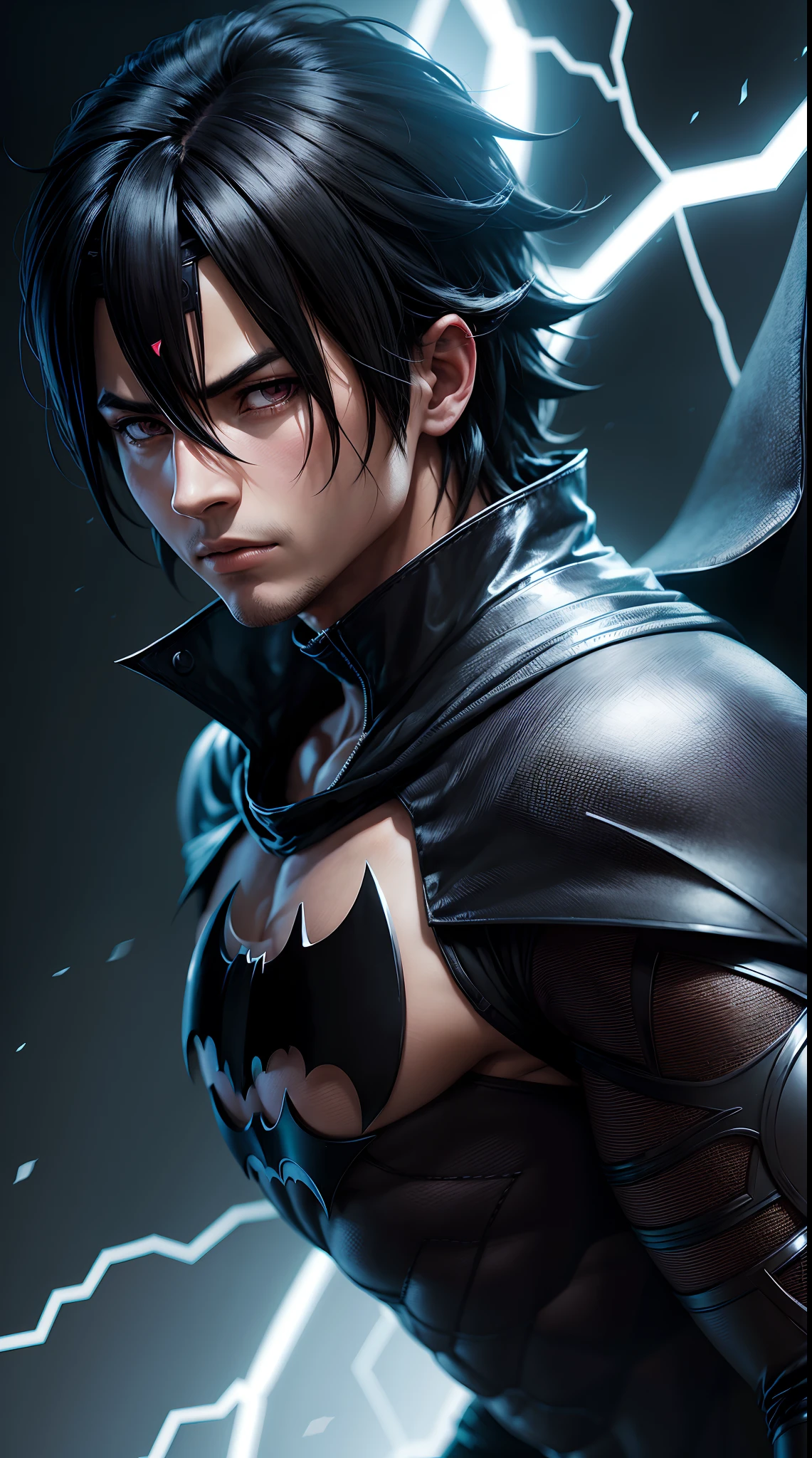 Sasuke Uchiha como Batman, extremamente realista, 8k