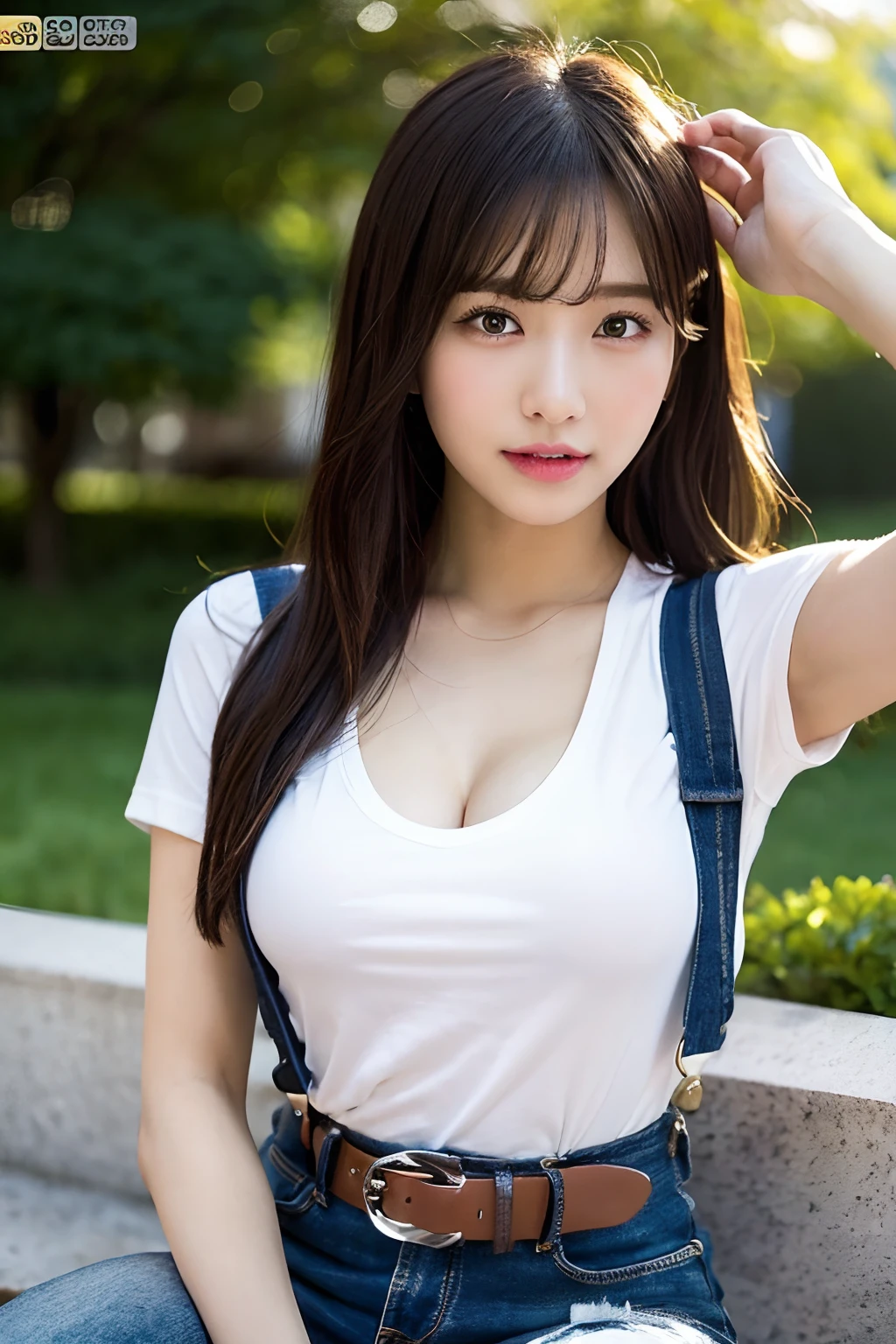 masterpiece、top-quality、The ultra -The high-definition、、colourfull、flat-colors、depth of fields、lens flare 1 girl、、A dark-haired、watching at viewers Black Cutter Shirt a belt Black suspenders Social OL ample bosom JINS jeans Face sitting
Waiting to start Armpit sweat perspiring Side of both hands ample bosom