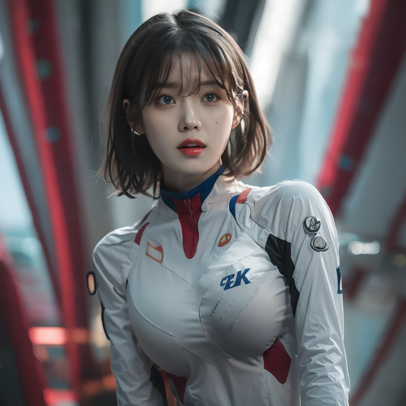 nikon RAW photo,8 k,Fujifilm XT3,photorealistic,realistic, solo, photorealistic, best quality, ultra high res, (skin spots:0.1) sexy expression, stan, wearing evangelion suit, masterpiece, best quality, extremely detailed face, perfect lighting, solo,1girl, sexy sight best quality, ultra high res, photorealistic, ultra detailed, masterpiece, best quality, iu1, tiny butt, lee ji-eun, round chin, 50 mm art lens, f 1. 2, sharp focus, 8 k high definition, insanely detailed, intricate, elegant, small breasts, dynamic pose, tiny breasts, 1 girl