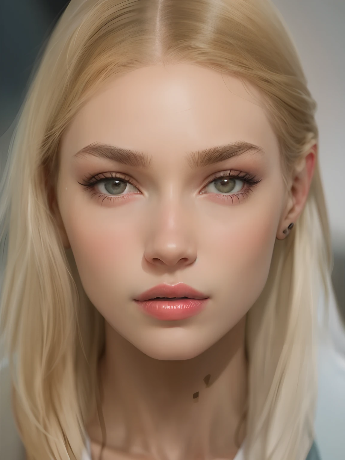 (UHD, retina, masterpiece, award-winning, accurate, anatomically correct, textured skin, super detail, high details, high quality, best quality, high res, 1080P, HD, 4K, 8k, 16k), (beautiful detailed amber eyes, beautiful detailed lips, extremely detailed eyes and face), studio lighting, physically-based rendering, vivid colors, (large sexy breasts), lace demi-cup bra, (portrait, side cut, shiny blonde hair, shiny skin, blush), (bokeh), eye reflection,, dark atmosphere, highly detailed skin texture, extreme details, perfect breast, dark tanned skin, freckles,, ultra detailed skin texture, soft lights,pale skin