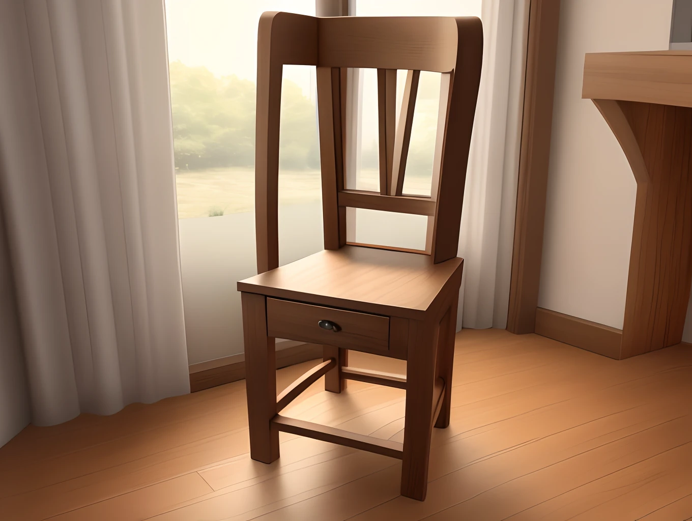 Tall chair made of rectangles and squares with arm holders made of wood