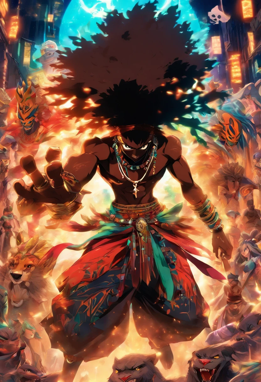 (((Rapariga))) best quality, ultra-high resolution, CG detalhado 4K, piece of master,Papa Legba,garota,brazi,Ritual de vodu,Roupas africanas, Mitologia vodu, ((em transe)), Imagem africana, aesthetic , centrado na tela, corpo inteiro