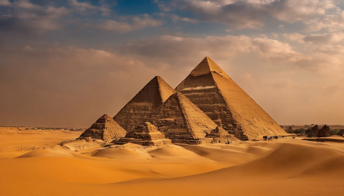 the iconic pyramids of Egypt and some Sudanese pyramids, Egito" next to the Egyptian pyramids and "Sudan" Next to the Sudanese pyramids