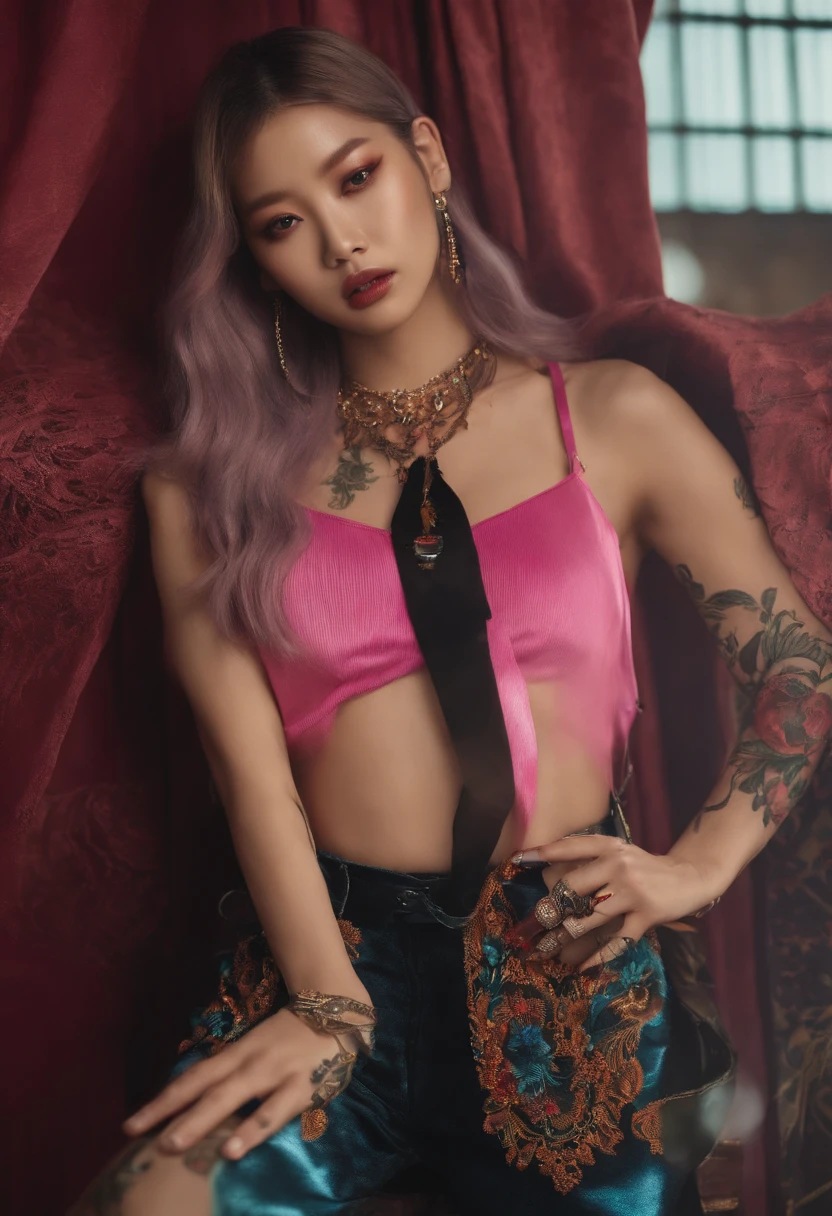 Lisa de blackpink con tatuajes en los brazos y cuello