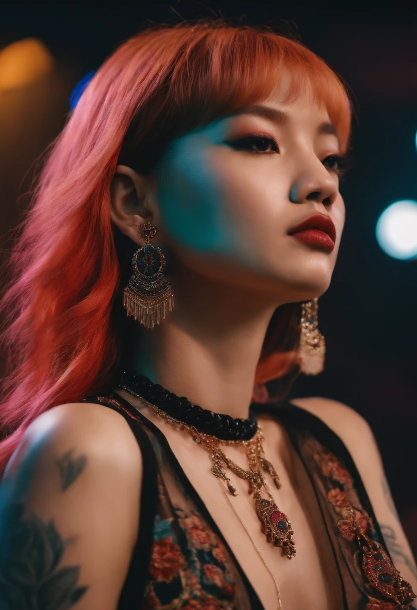 Lisa de blackpink con tatuajes en los brazos y cuello