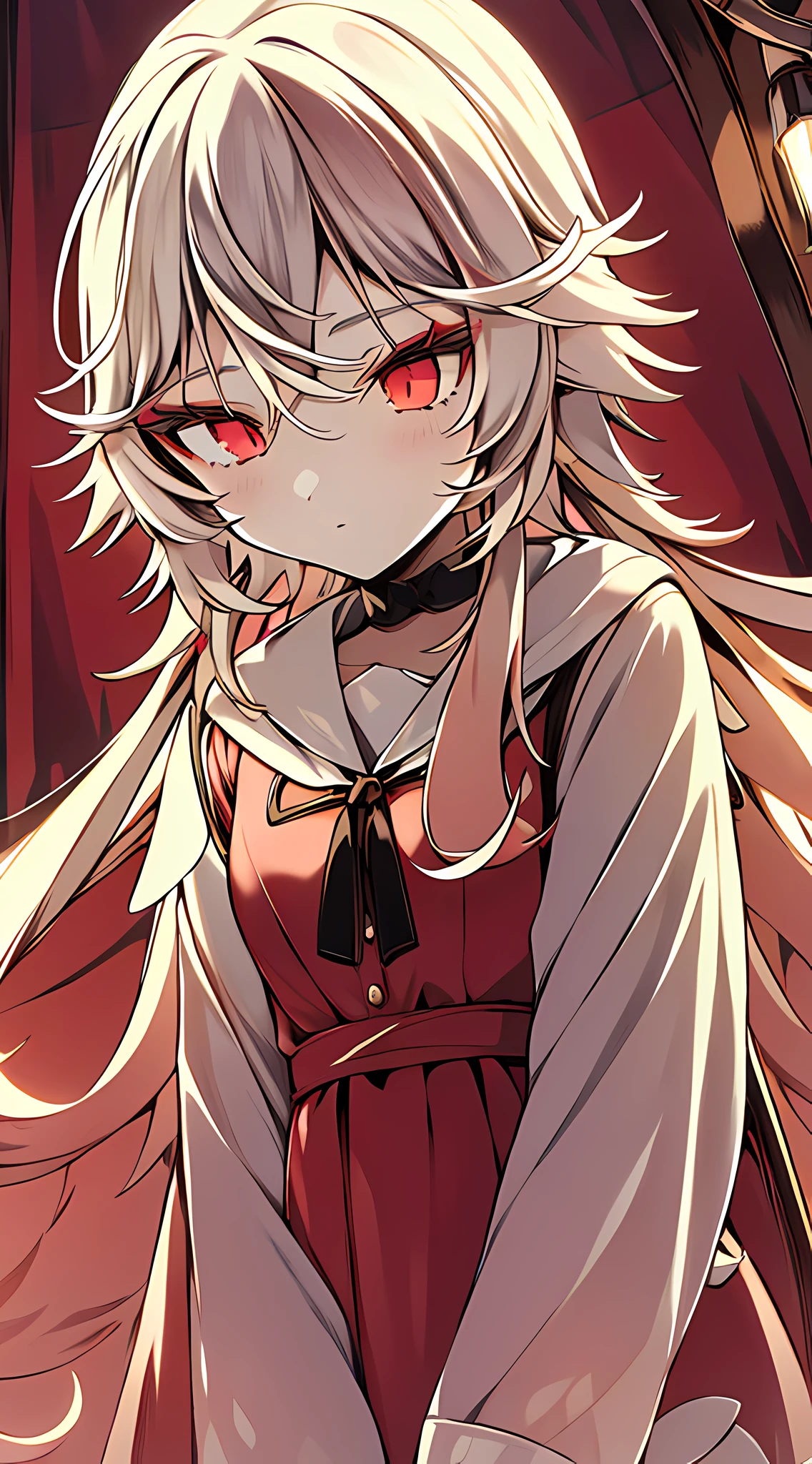 eirudy_\(springwitch3\),masterpiece,1girl,red ruby eyes,wearing pijama,yawn,night,warm room,one eyes close,absurdres,high res, ultrasharp, 8K, masterpiece, looking at viewer
