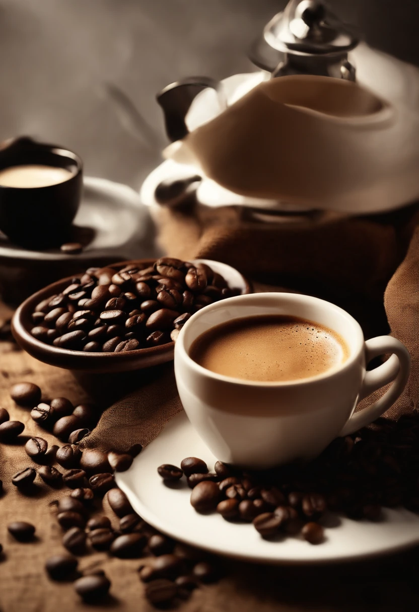 A menu of coffee drinks,cup of hot black coffee, Coffee beans scattered on the tableContains beautiful and authentic photos of the real coffee,Coffee Drink Poster for Office Area,Fotografia 4k,HD Output