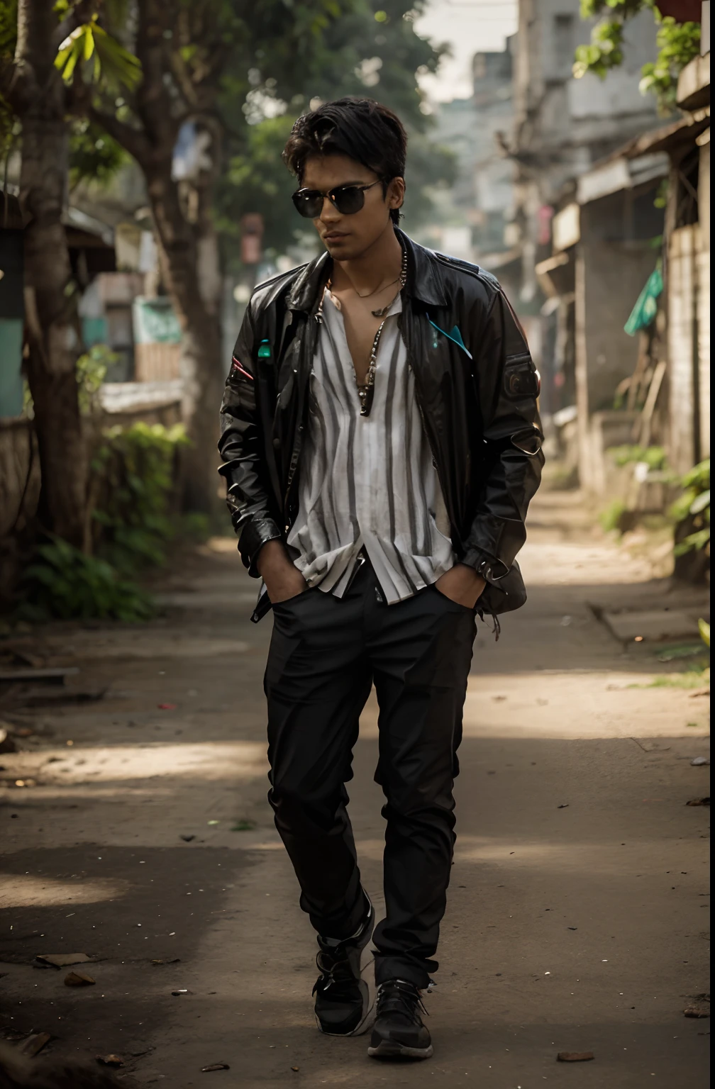 Change the background cyberpunk like a handsome boy in Bangladesh nature