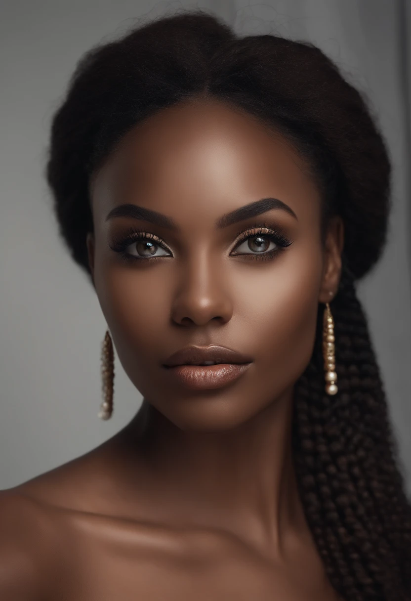 Femme africaine, fille sexy aux yeux bruns, ultra realist, Meticulously detailed, Portrait jasmin grant, cheveux bruns et noir et grands yeux, selfie of a young woman, Yeux de chambre, sans maquillage, maquillage naturel, looking straight at camera, Visage avec Artgram, Maquillage subtil, Superbe photo du corps entier, Avec une formes guitarre
