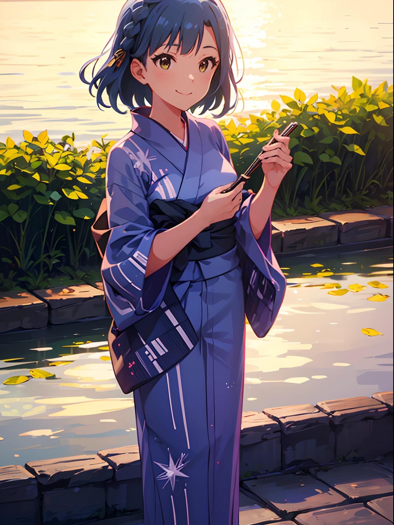 yuriko nanao (million live), 1 girl, Solo, Best Quality, masutepiece, 8K, High resolution, Ultra-detailed, Smile, (((yukata))), Summer,