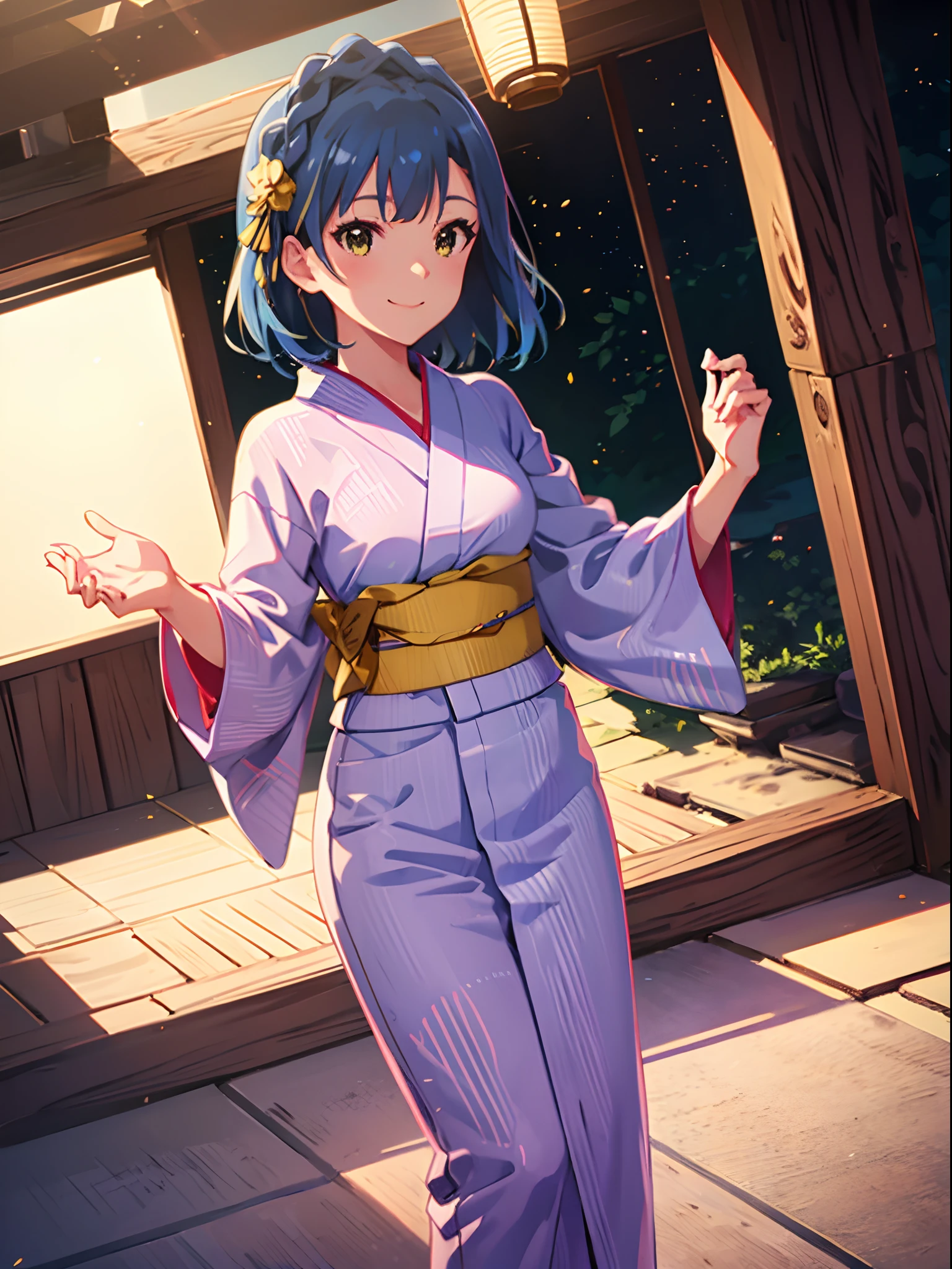 yuriko nanao (million live), 1 girl, Solo, Best Quality, masutepiece, 8K, High resolution, Ultra-detailed, Smile, (((yukata))), Summer,