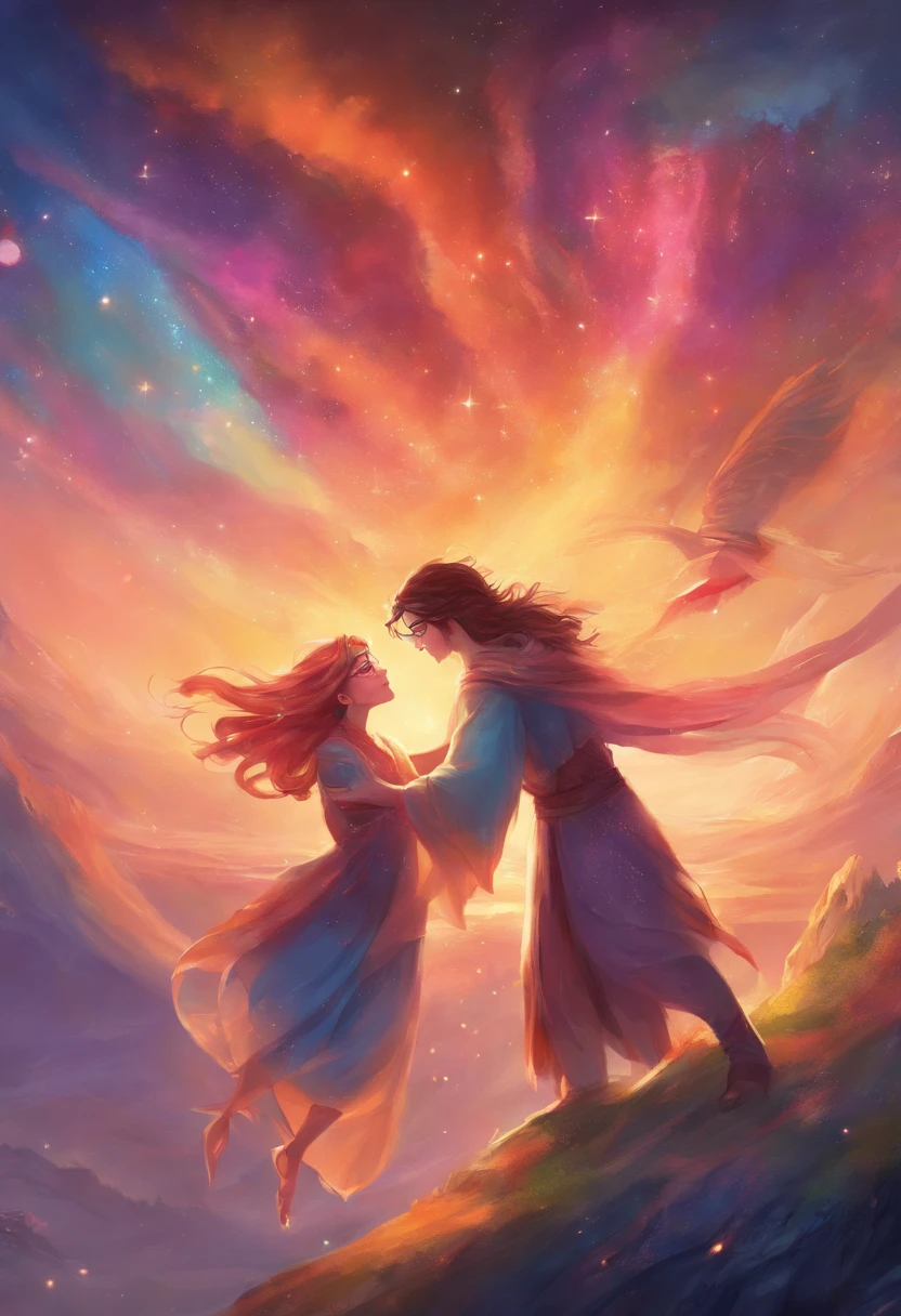 (a scene, friends hugging warmly, all wearing glasses, expressing happiness),illustration,extra details,colorful,soft lighting.