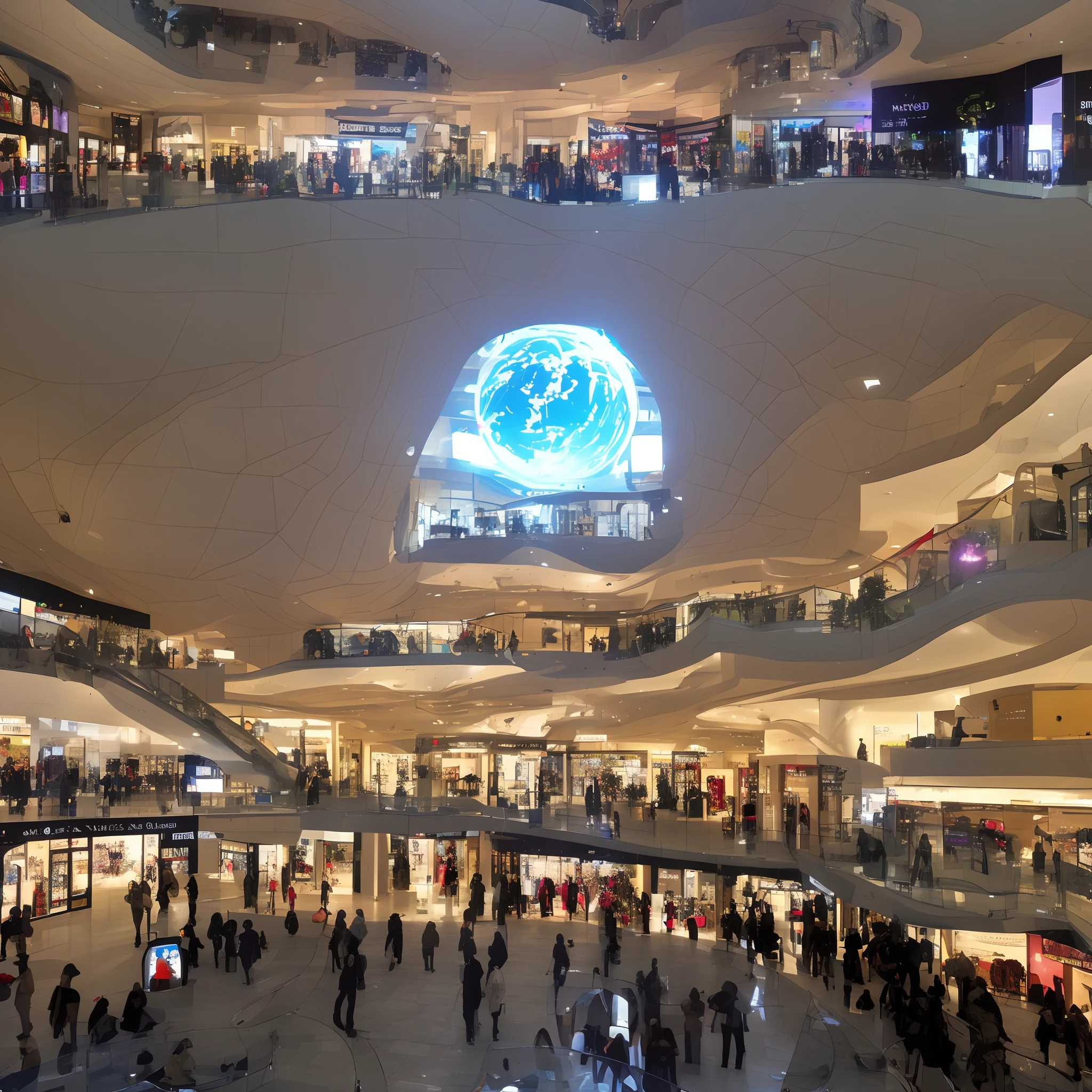 Create a shopping mall in the galaxy, naves espaciais no estacionamentos,  I wear a galactic helmet to breathe.