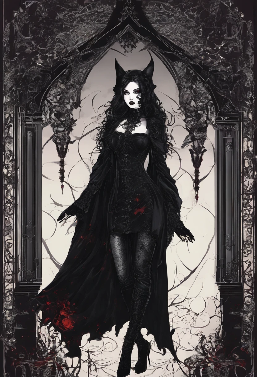 Aland as gothic lord, dark fantasy, black goth outfits, night, catsle, red moon, with a pretty goth girl, sexy legs