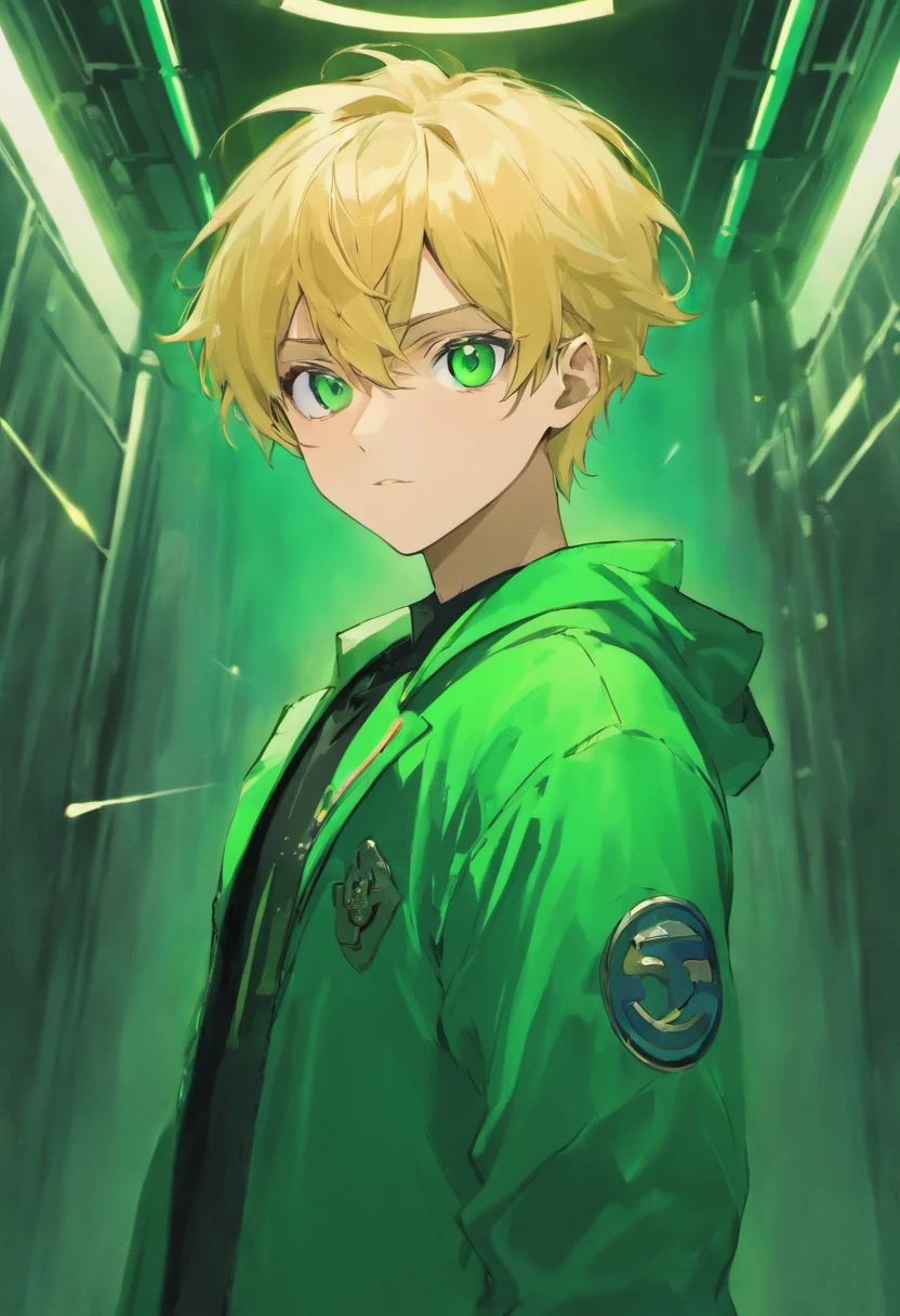 1guy, blonde hair, green eyes, doctor gantz suit, green glasses