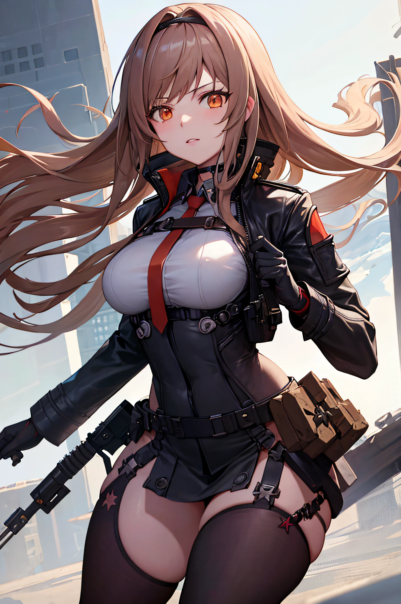 chica anime con cabello largo que viste un uniforme y sostiene un cuchillo, De Girls Frontline, girl front line style, Detalles finos. girls frontline, Chicas Frontline CG, girls frontline, kantai collection style, Personaje femenino de anime, Arte detallado del personaje de anime, Tendencias en ArtStation Pixiv, female action anime girl, Anime visual de una chica linda, mechanized soldier girl