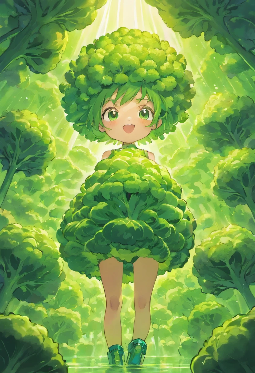 Drawing of a broccoli stylized as a superhero for children illustration for children's book, Pescador, lindo, Kawwai, Estilo Anpanman.