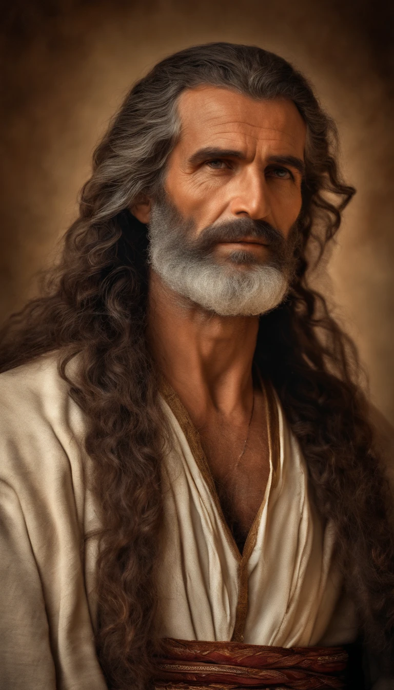 Prophet Elijah, High Details, wrinkled skin, detailed skin, detailled eyes, High detail, Cheveux longs et blancs, master piece, Best quality, High quality, Israel, De meilleures mains, Traditional Israeli Clothing, antique, CG, Hdr, portrait