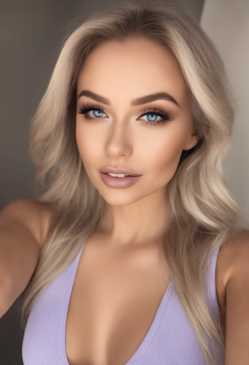 Woman with matching tank top and panties, Sexy girl with blue eyes, portrait sophie mudd, portrait corinna kopf, blonde hair and large eyes, Selfie einer jungen Frau, Augen im club Violet Myers, ohne Make-up, Natural makeup, Blick direkt in die Kamera, Gesicht mit Artgram, dezentes Make-up, Stunning full body shot, im Schlafzimmer, Spaltung