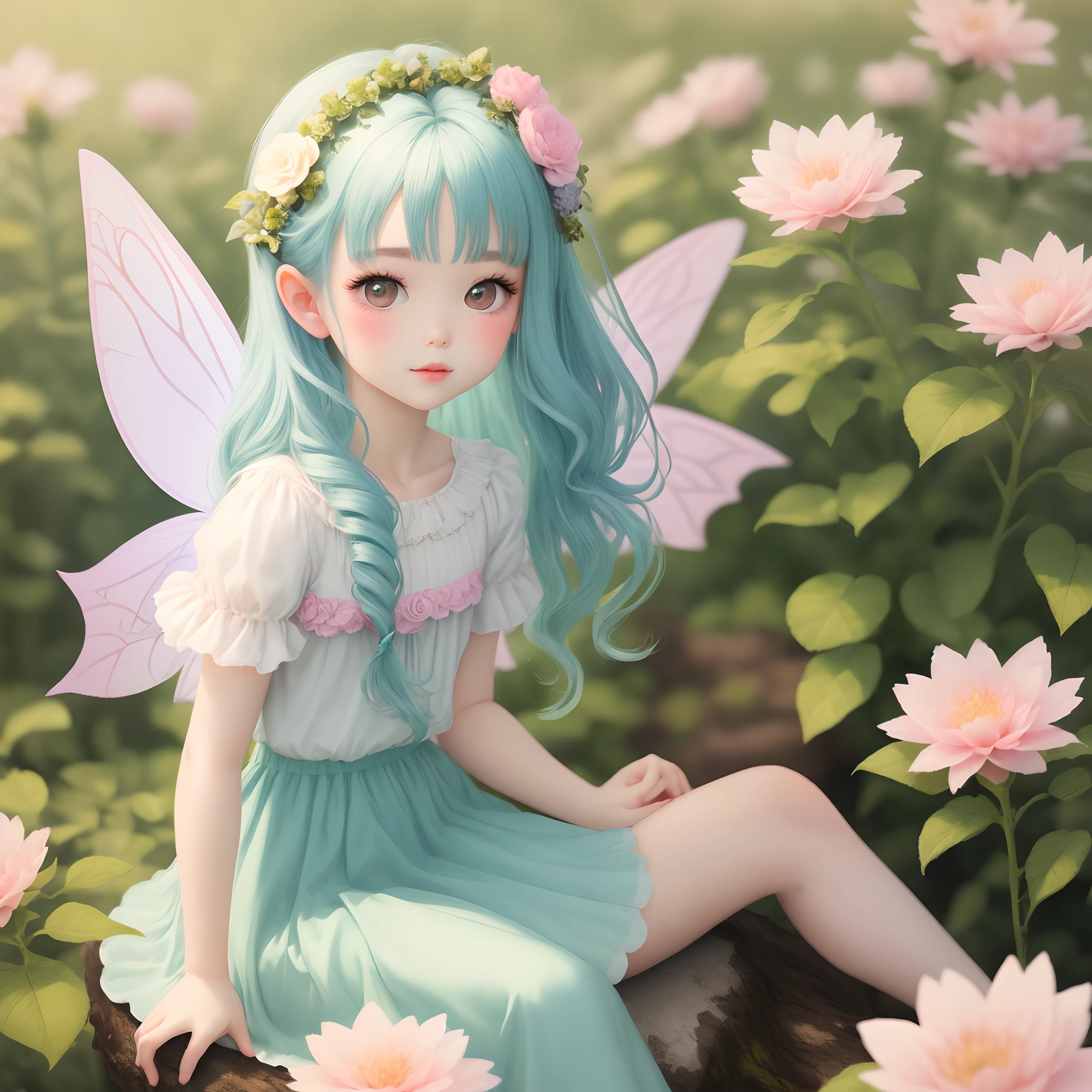 Summer lotus by the lotus pond,A girl in a colorful hat and dress,There are pairs of wings on the back,chibi girl,Loli in dresses,Lori,Kawaii chibi,Inspired by Lyckey,Chibi Art,inspired by Tawaraya Sōtatsu,Inspired by Yundu Snow,inspired by Wang Lü --auto --s2