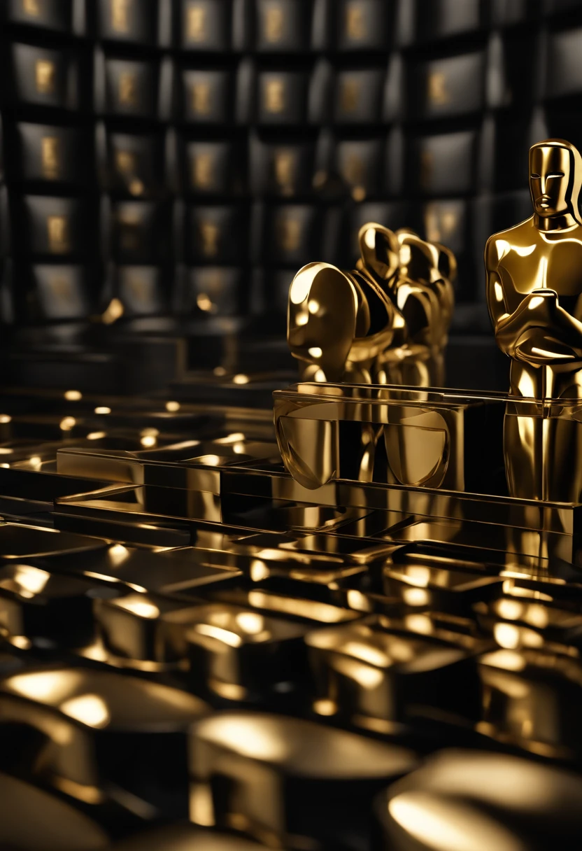 Generate an Oscar award style black box, with the letters MM in gold on the top of the box, bring 4K quality.