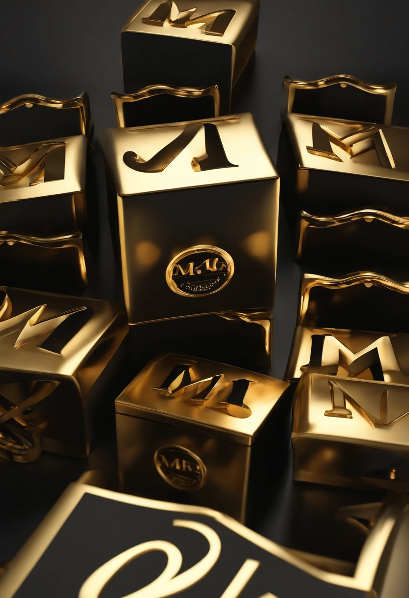 Generate an Oscar award style black box, with the letters MM in gold on the top of the box, bring 4K quality.