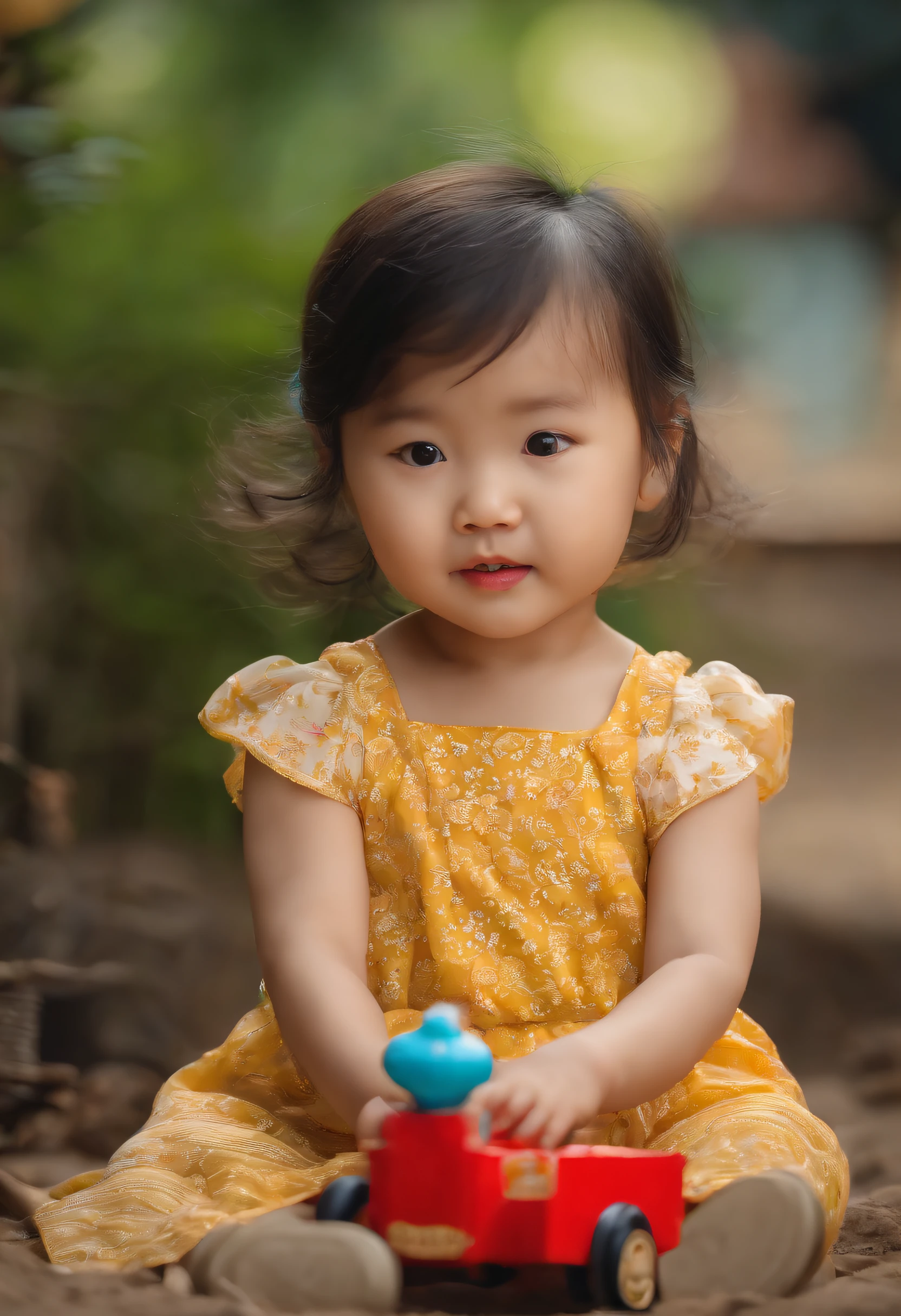 3 girl sitting on the ground playing with toys,Realisticstyle,Chinese little g