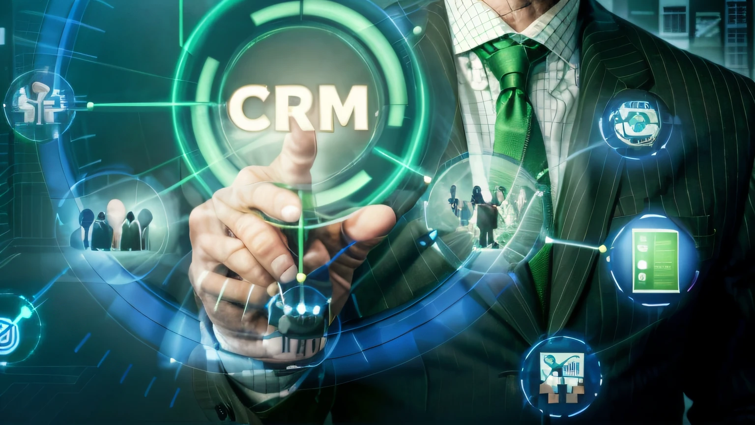 arafed image of a man in a suit pointing to a crm button, ad image, cr3, customers, #trending, trending, customer, crisp detail, realistic depiction, detailed image, new design, digital marketing, marketing, center of image, looks realistic, c4, video, clayton crain, a digital rendering, dcim, trending ,green