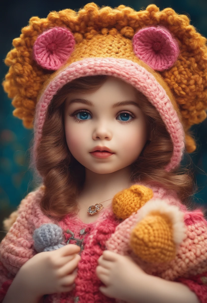 5 anos、Lori、a 、Enorme teto、roupas estudantis segurando urso de crochet