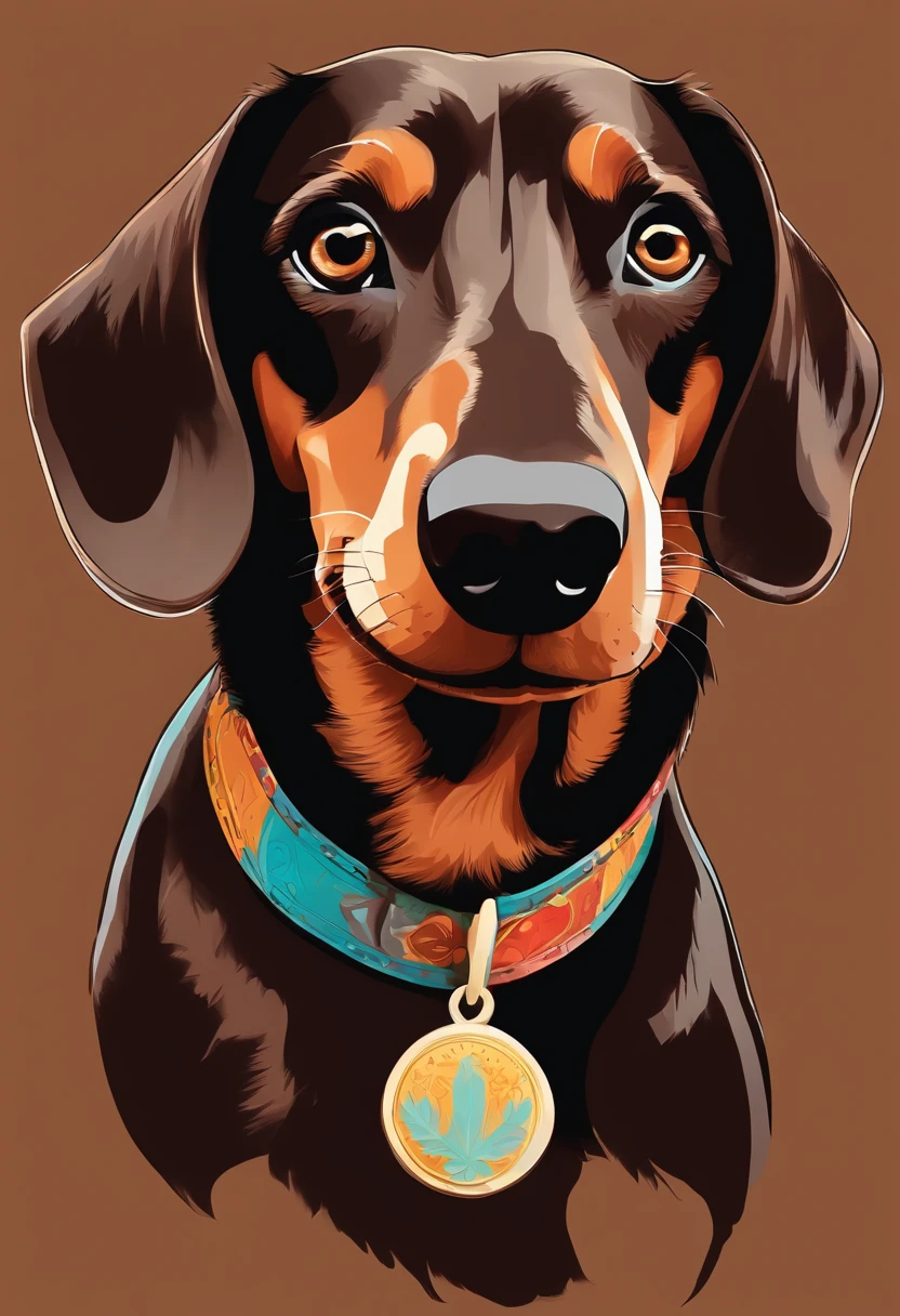 Vector Art Illustration of a Chocolate Daschund Dog, Crisp design, respingo de magia negra, Tetradic pastel colors, vetor 3d Studio Ghibli, Aquarela--v 5.2