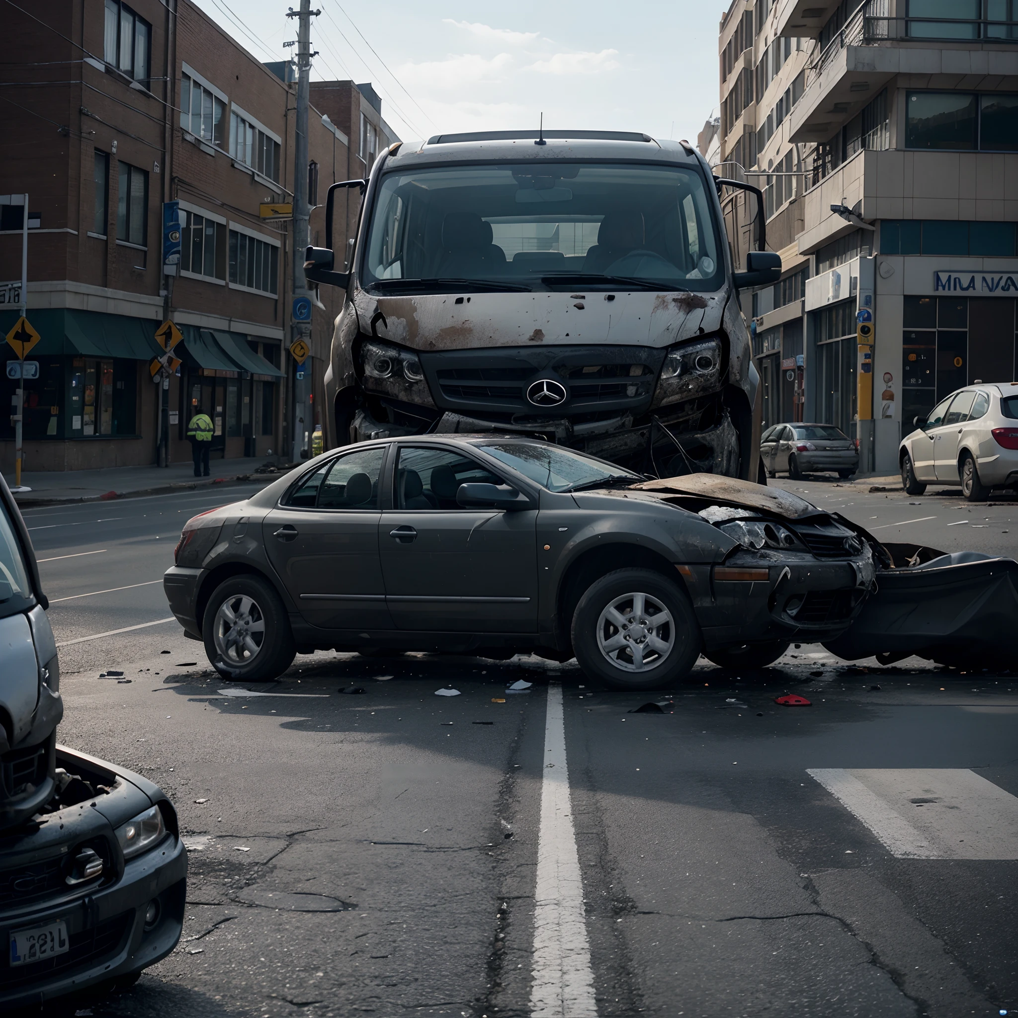 Images of everyday situations that can be seen from different perspectives, such as a car accident, cinematic, 8k, high detailed.