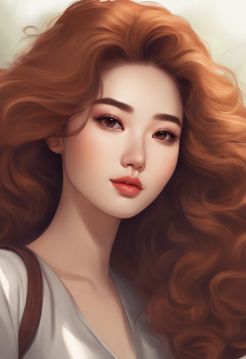 Cartoon image of a woman with permed hair, Super pretty 20 year old Korean girl, Cartoon style illustration, Cartoon Art Style, Cartoon Art Style, Digital illustration style, Highly detailed character design, cute detailed digital art, beautiful digital illustration, high quality portrait, Comic art, Asia, Character Design Portrait, White background