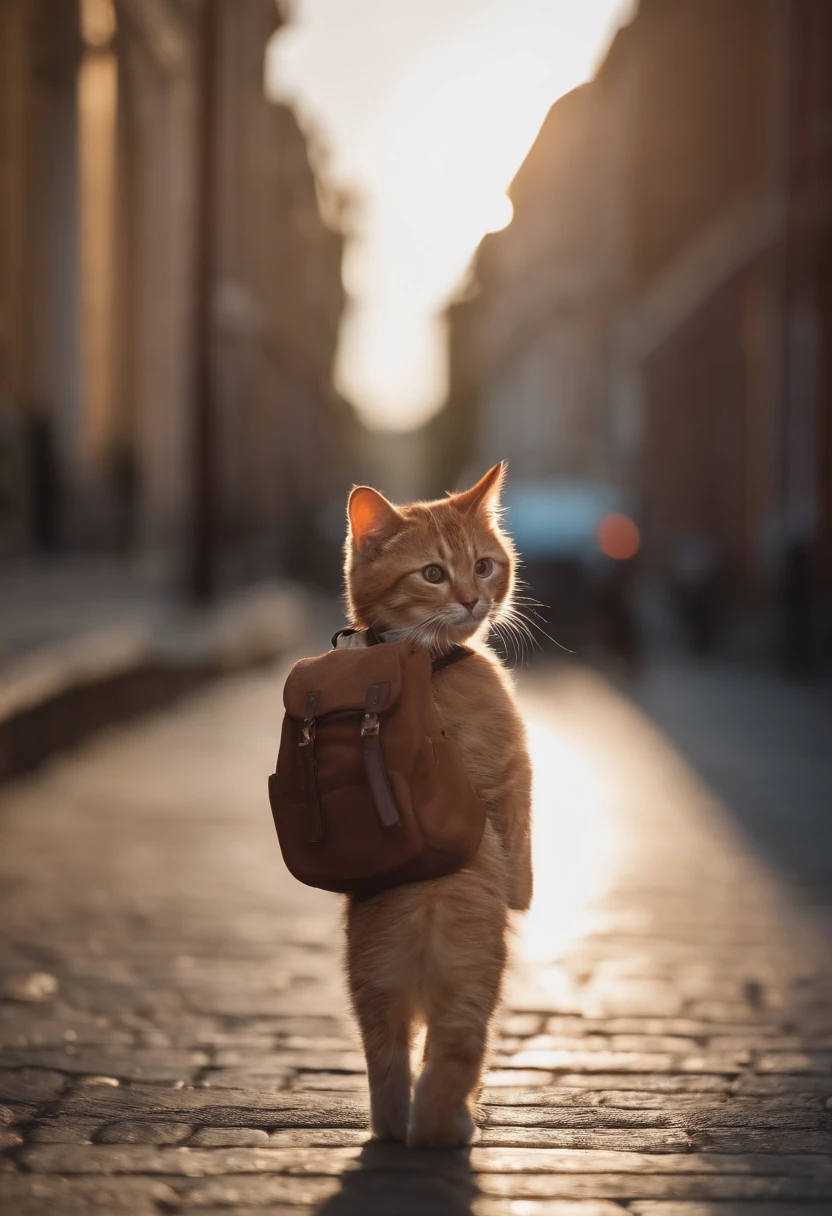 a cute little cat, adolable, Incredibly cute, cute cute, And cute and cute. He walked down the street with a backpack on his back, walking together, commute, proudly walking down the street, the cat is walking. They are cute in the style of 🍂 and 🍁, cute cute, cute cute, oh, prettyandcute.