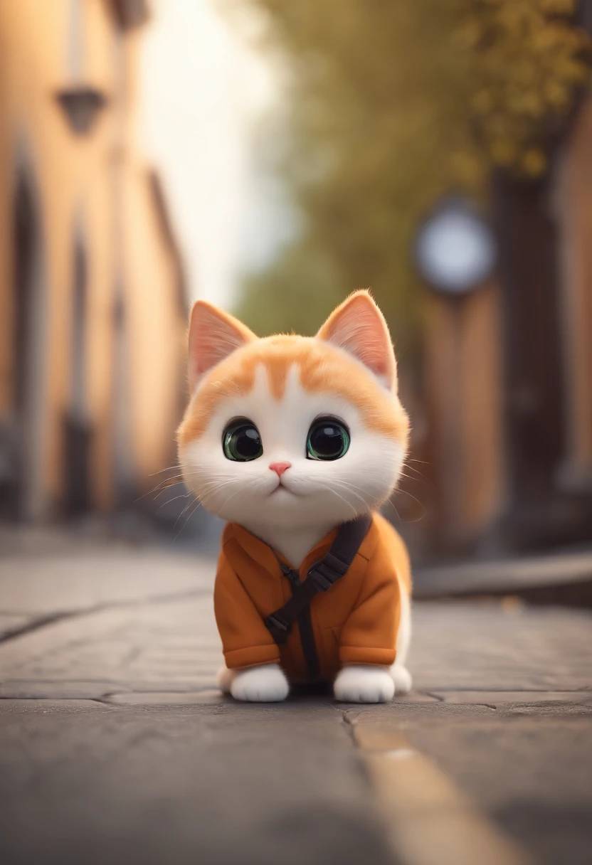 a cute little cat, adolable, Incredibly cute, cute cute, And cute and cute. He walked down the street with a backpack on his back, walking together, commute, proudly walking down the street, the cat is walking. They are cute in the style of 🍂 and 🍁, cute cute, cute cute, oh, prettyandcute.