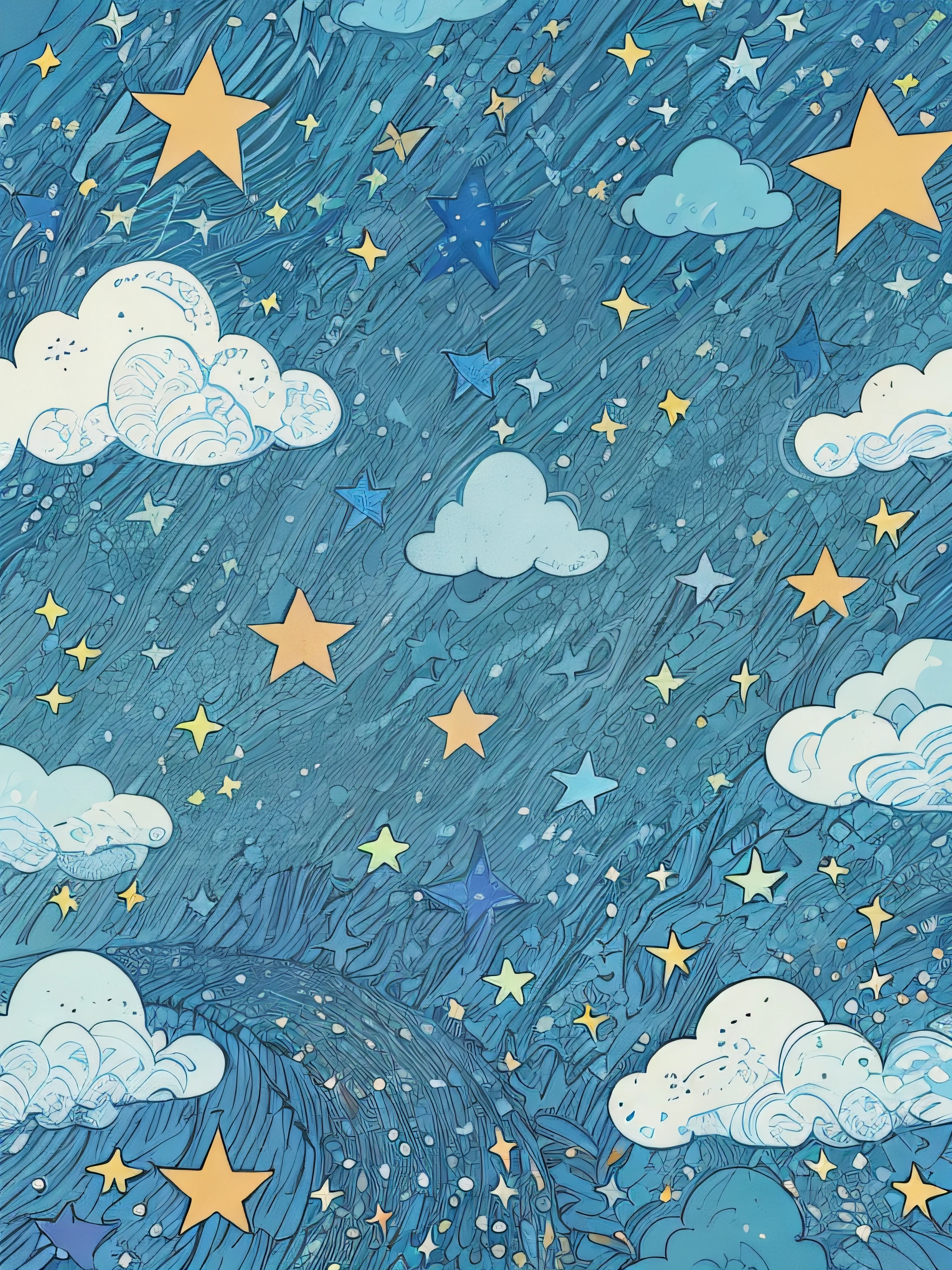 blue sky, clouds, stars, cute background, background,