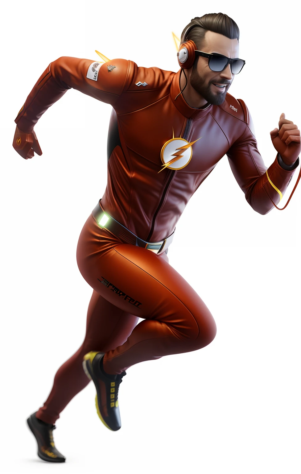 imagem arafed de um homem em um traje lampejo correndo, imagem lampejo, O Flash como entregador de pizza, with sun glasses, sorrindo para o visualizador, lampejo chamativo elegante, Speedster, um hiper realista, ultra render, Destaque no Zbrush Central, hq render, lampejo, 8k render", Artista CG, hyper real render, lampejo ativado, zbrushcentral, unbiased render, red lightning!!