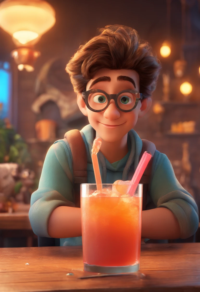 Poster disney con ragazzo con occhiali che vomita mentre beve un drink