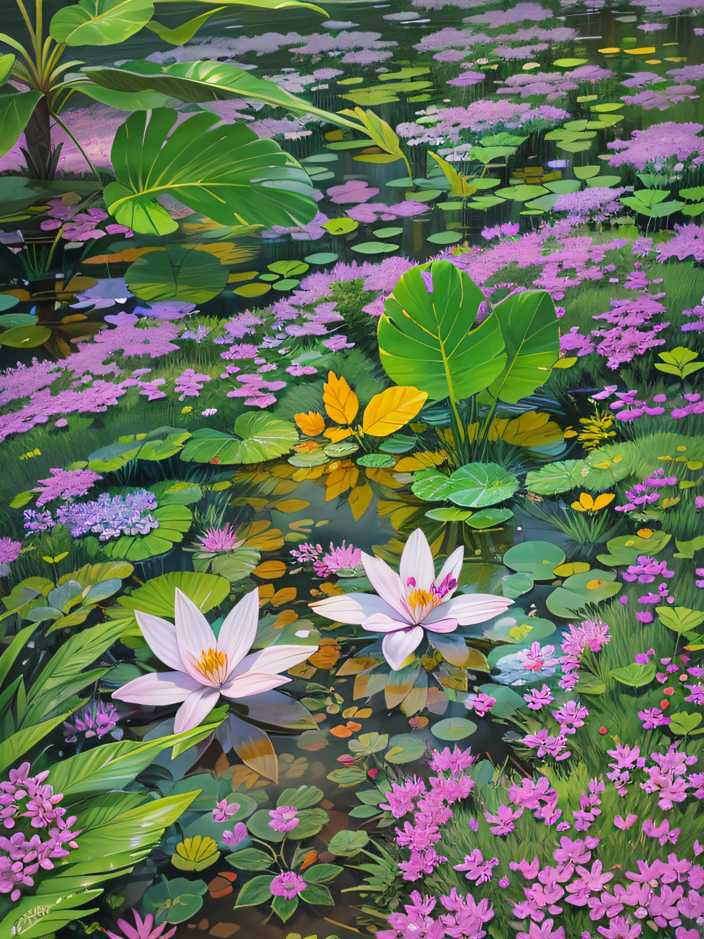 water, leaves, naturem flowers