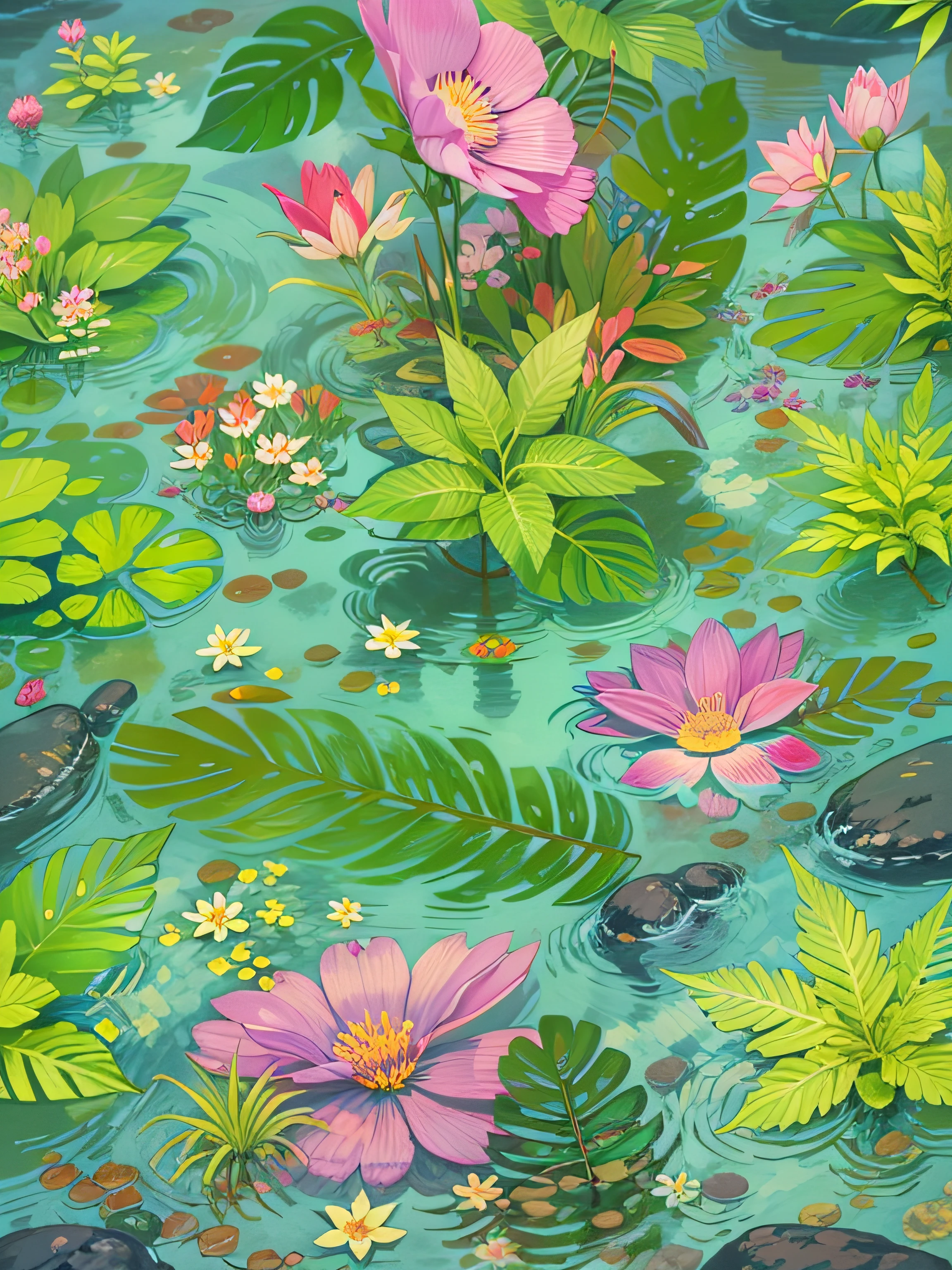 water, leaves, naturem flowers