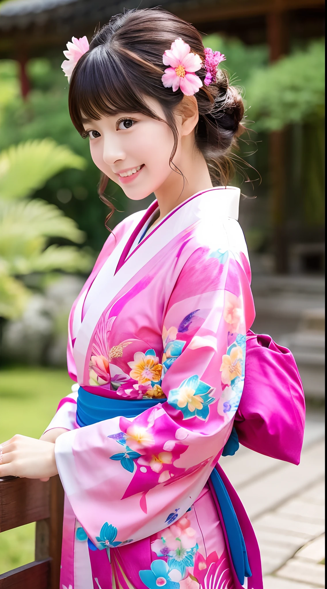 top-quality、hiquality、Top image quality、A Japanese style、colourfull、Vivid、best beauty、Pink kimono、